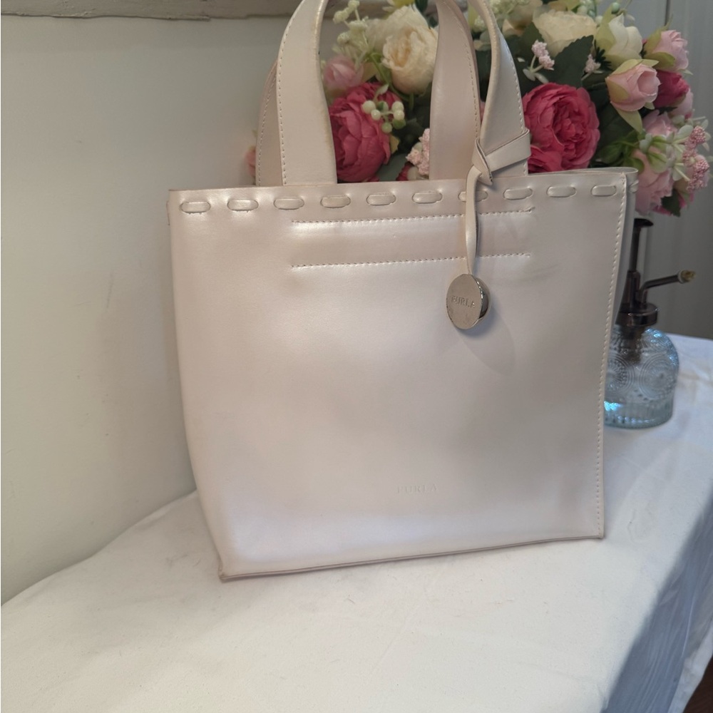 Furla Cream Patent Leather Tote Bag